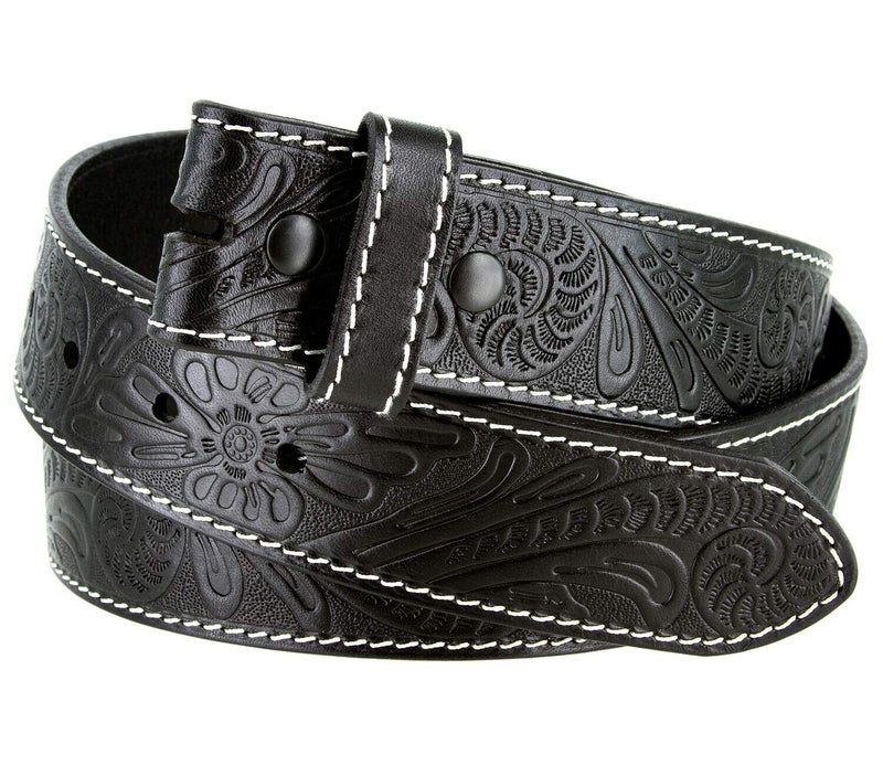 Belts.com Genuine Full Grain Western Floral Engraved Tooled Leather Belt Strap 1-1/2" Wide (Black, 38) - Image 3